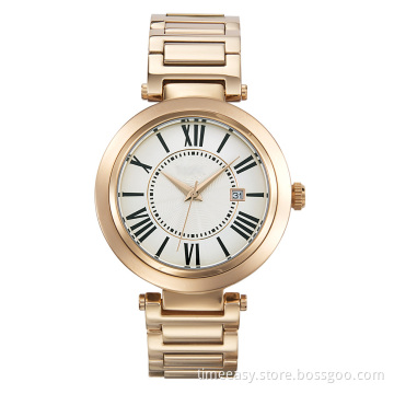 Fashion Rose Gold Steel Watch with Calendar